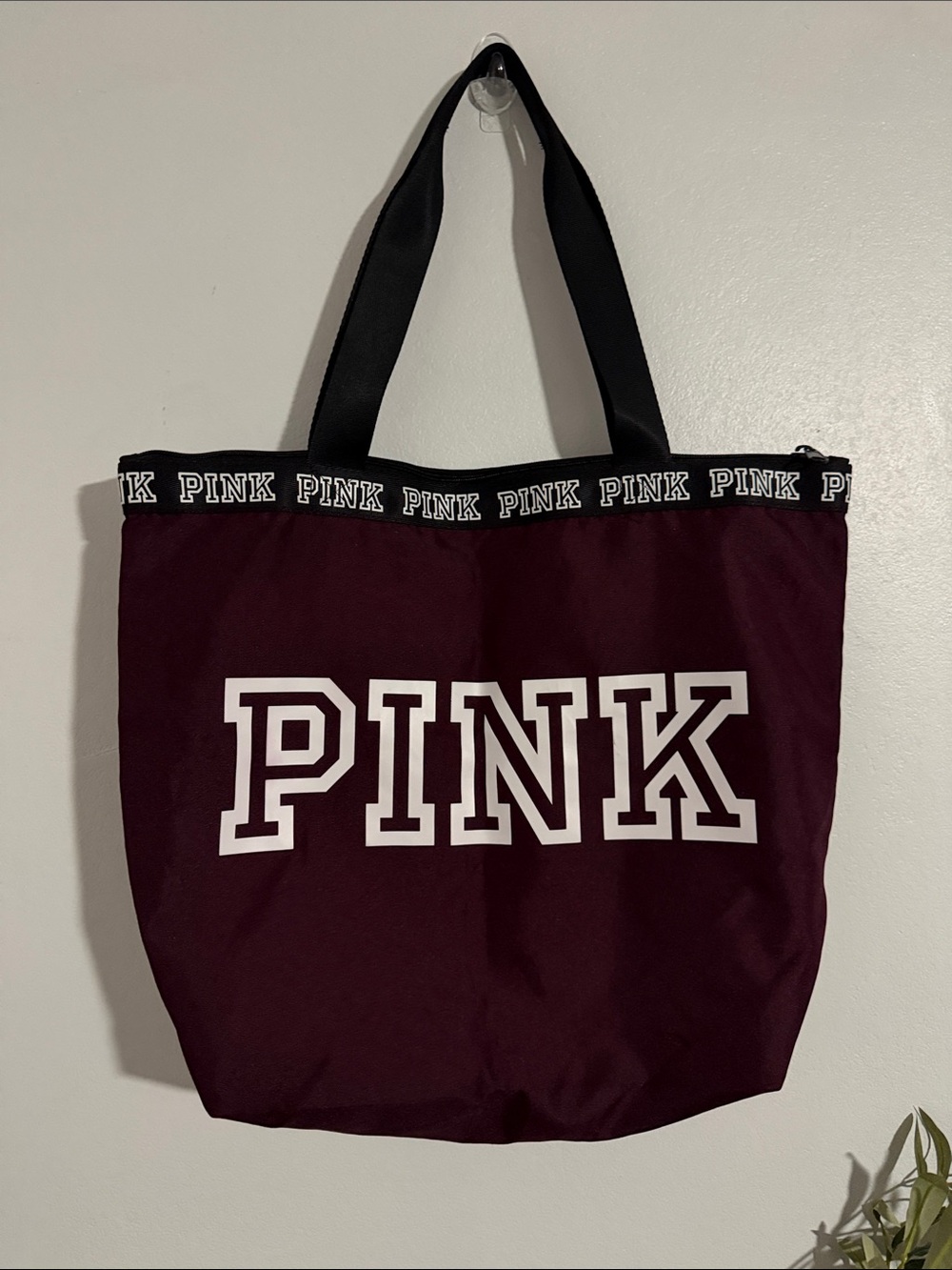 PINK Victoria's Secret burgundy Canvas Tote with Black Straps